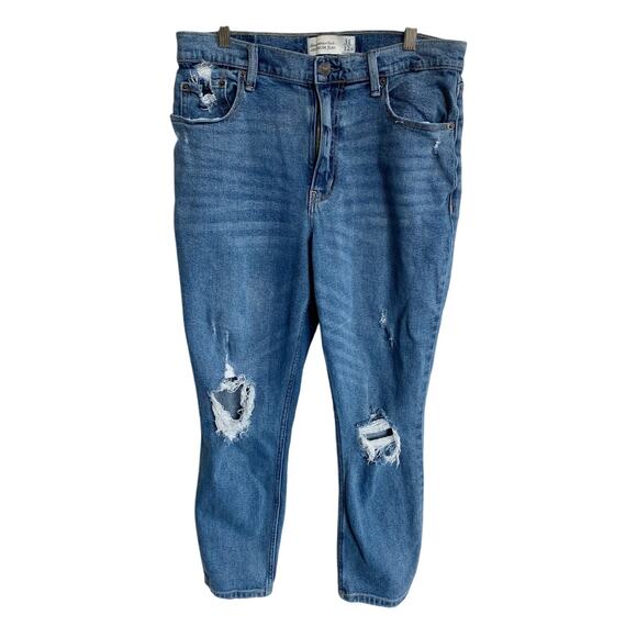 Abercrombie & Fitch Mom Jean Distressed Dark Wash Size 31/12R - Picture 10 of 11